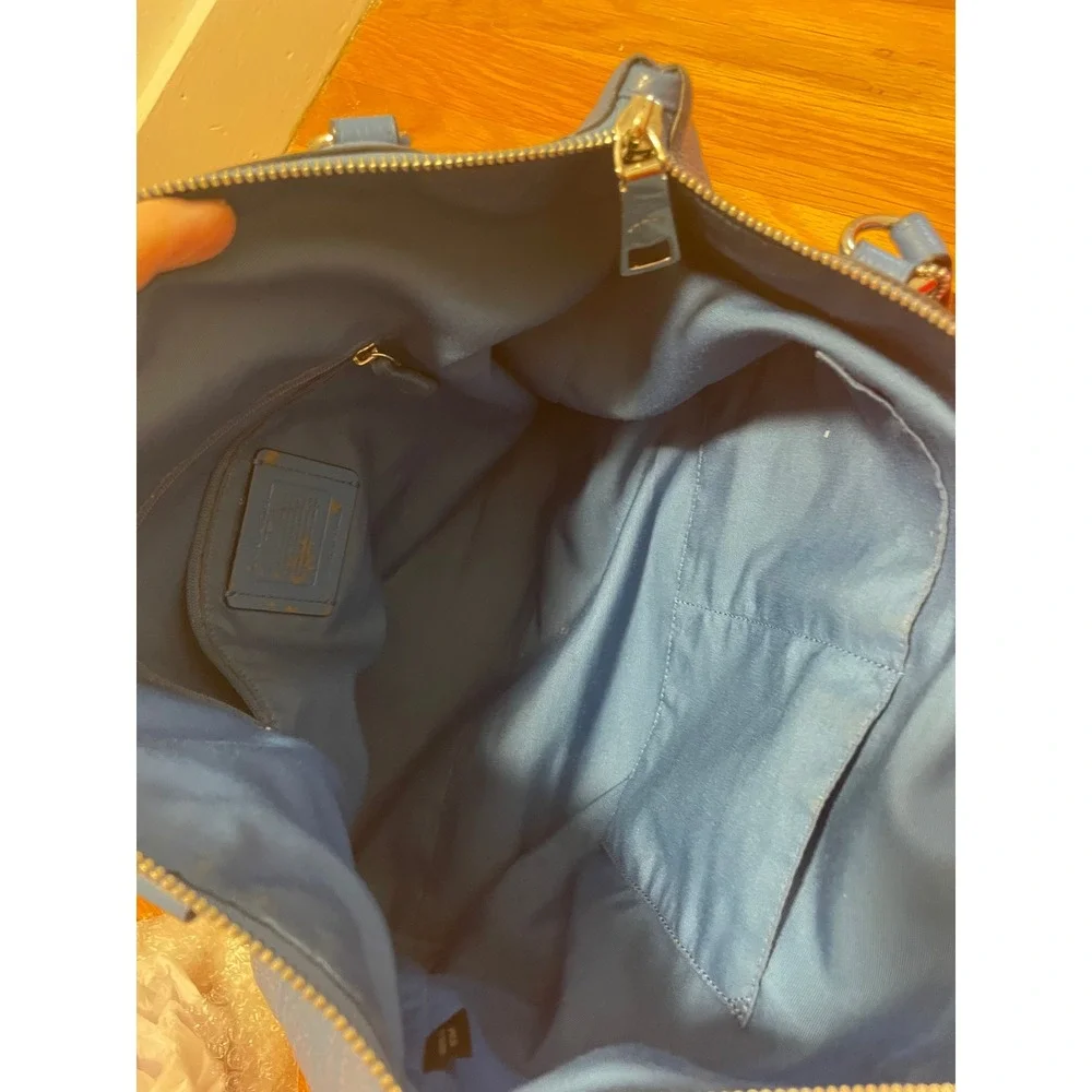 Coach Tote Bag Blue Pebbled Leather Shoulder Bag F54687 Large